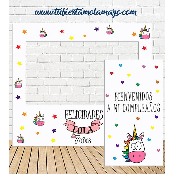 Photocall y Cartel de Cumpleaños Unicornio