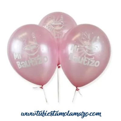 Globos DECO Sempertex Látex Mi Bautizo Rosa