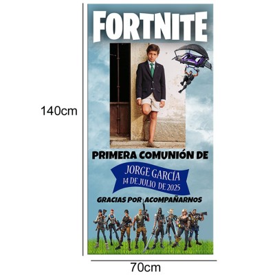 Cartel bienvenida comunión Fortnite