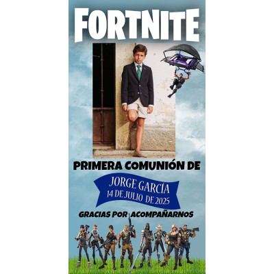 Cartel bienvenida comunión Fortnite