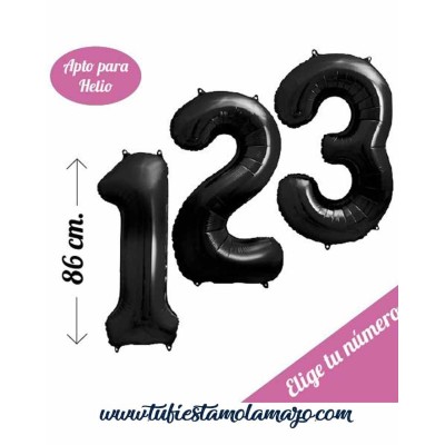 Globos Foil Metálicos Número 86cm Negro HELIO