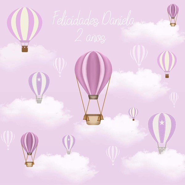 Fondo mesa de dulce globos aerostáticos rosa 120x120cm