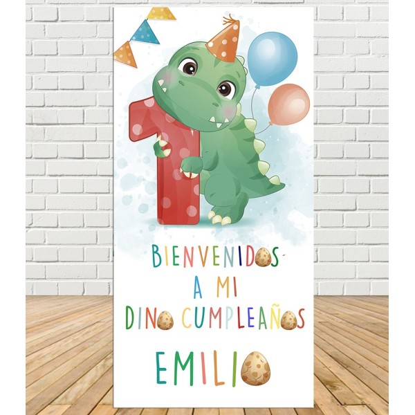 Cartel Bienvenida Cumpleaños Dino