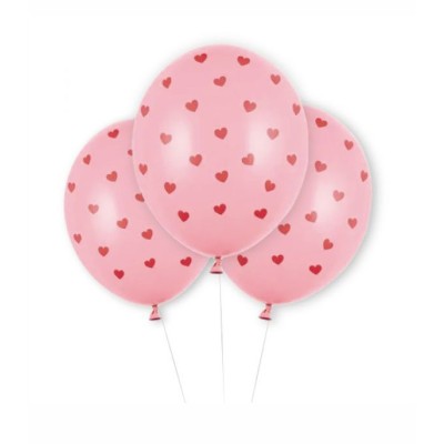 Globos Strong Ballooons Látex 30cm Rosa Pastel con Corazones