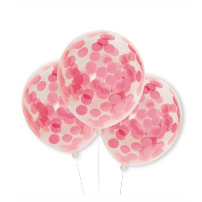 Globos DECO Látex 28cm Transparentes con Confeti Real Rosa