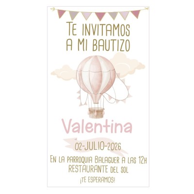 Invitación Digital de Bautizo Globo Rosa