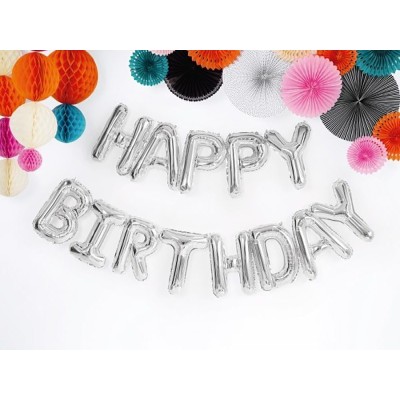 Set HAPPY BIRTHDAY Letras Foil Metálicas Plata