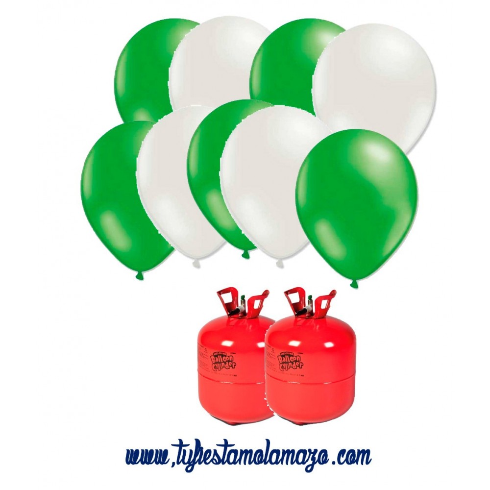 pack-2-bombonas-de-helio-maxi-mas-50-globos-blanco-y-50-verdes Día de Andalucía Tu Fiesta Mola Mazo