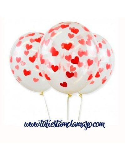globos con confeti con forma de corazones