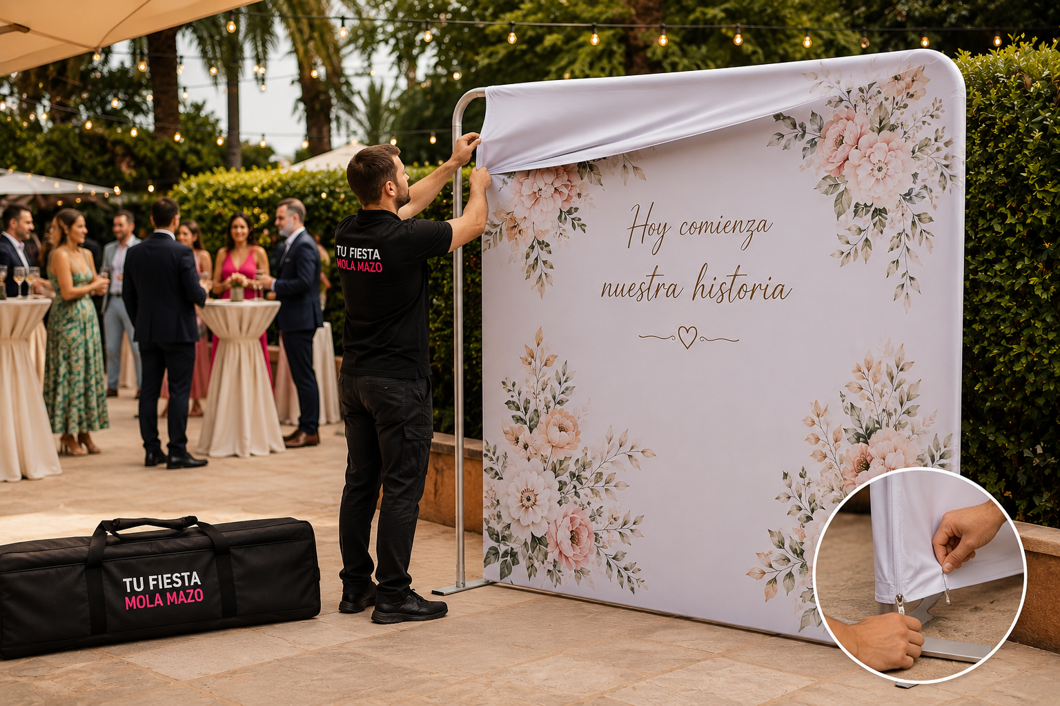 montaje photocall rapido de aluminio de tufiestamolamazo para bodas