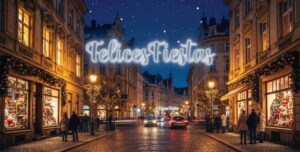 Lee más sobre el artículo Luces de Navidad «Felices Fiestas» para fachadas y comercios