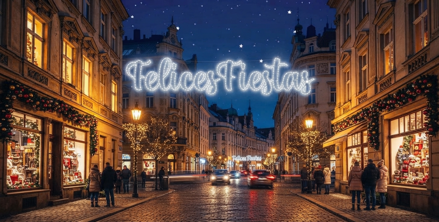 Luces de Navidad Felices Fiestas para fachadas y comercios